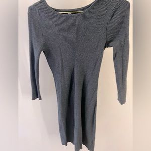 Dark Gray Ribbed Long Sleeve Sweater Dress